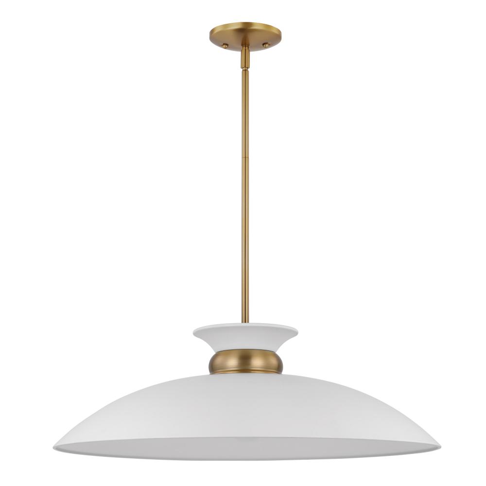Perkins; 1 Light; Large Pendant; Matte White with Burnished Brass
