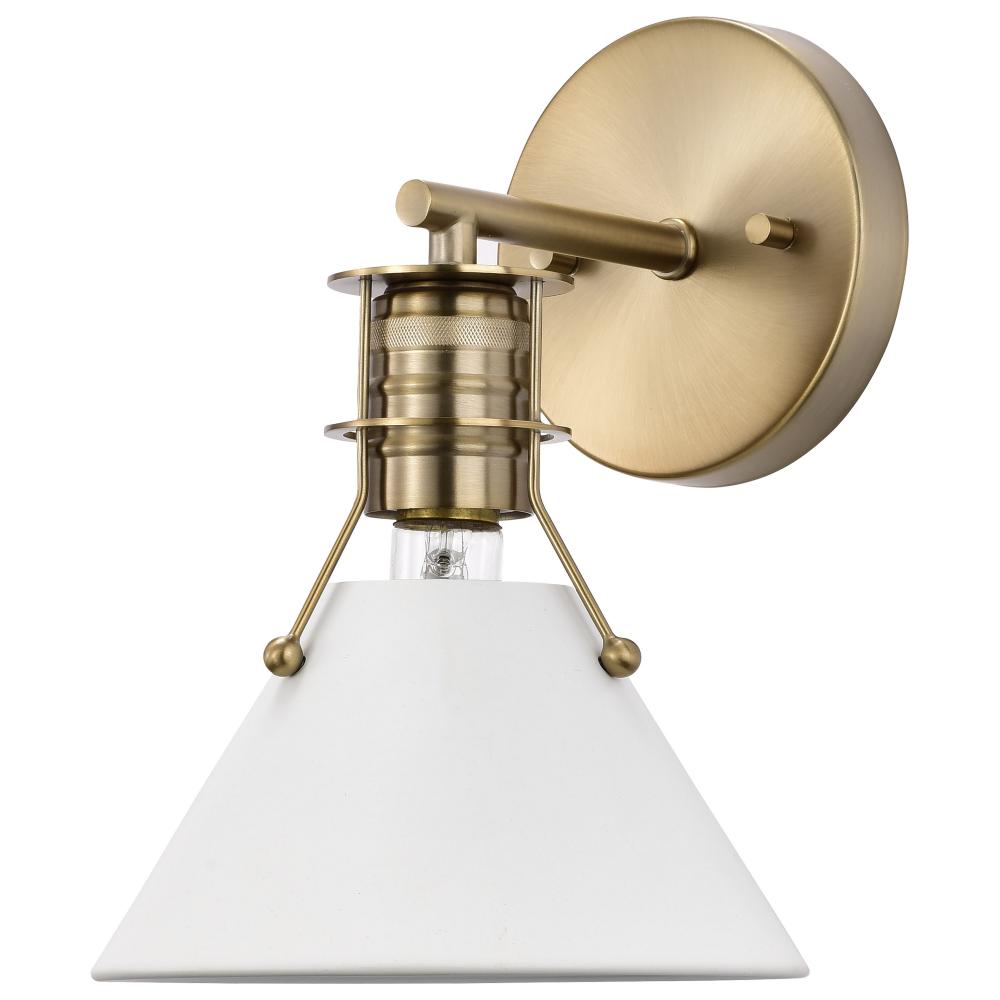 Outpost; 1 Light; Wall Sconce; Matte White with Burnished Brass