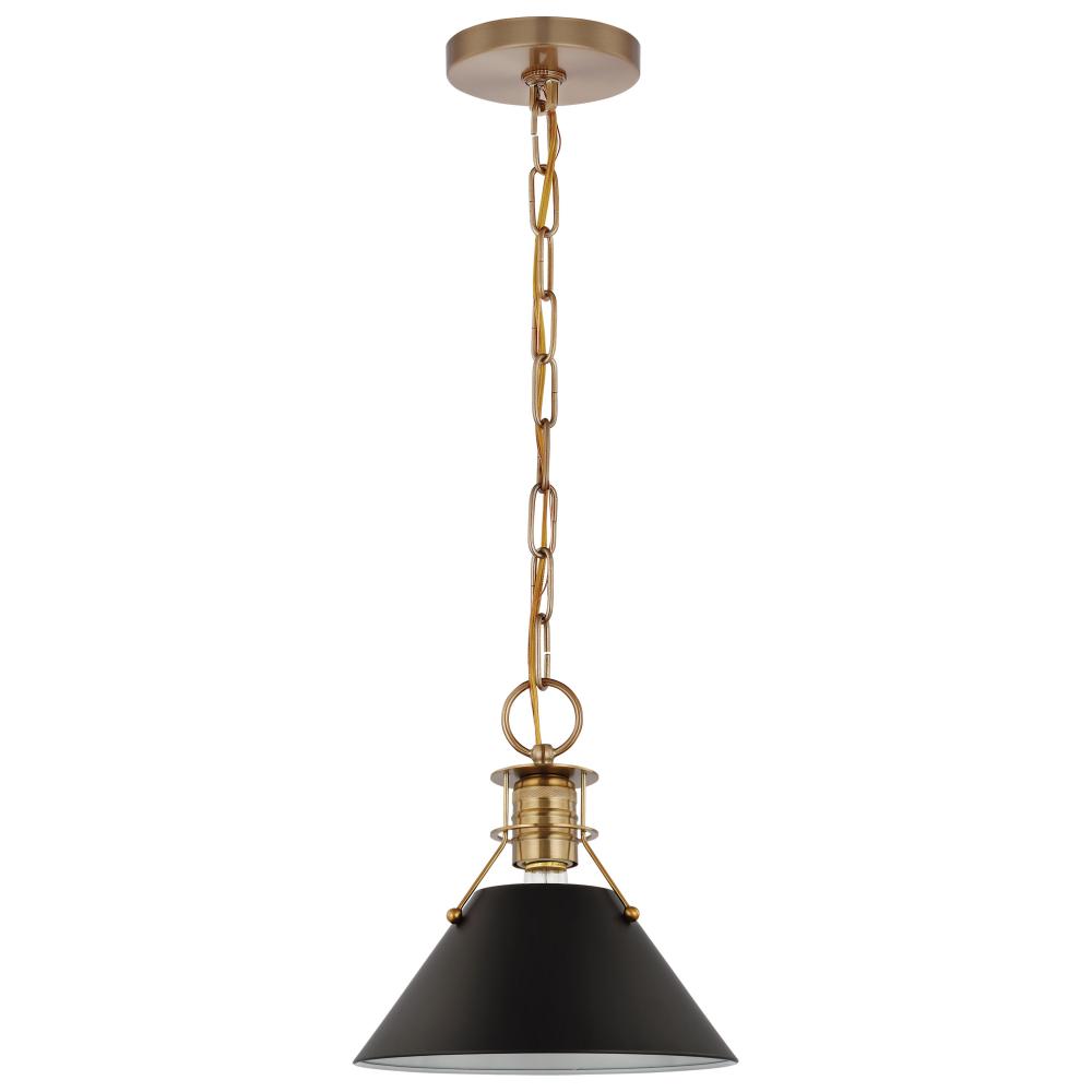 Outpost; 1 Light; Small Pendant; Matte Black with Burnished Brass