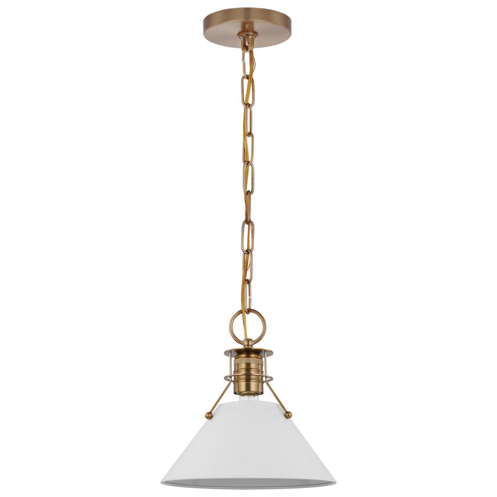 Outpost; 1 Light; Small Pendant; Matte White with Burnished Brass