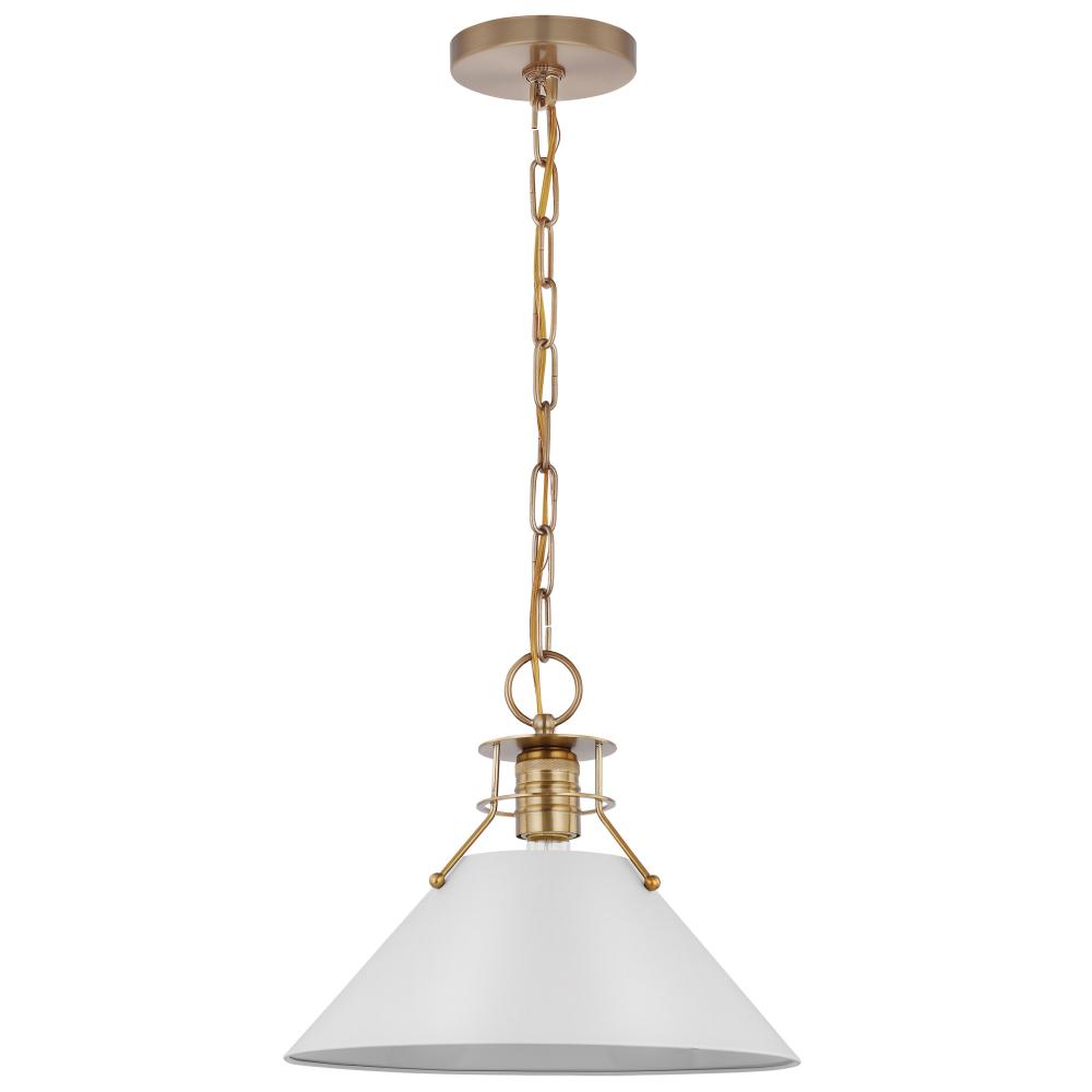 Outpost; 1 Light; Medium Pendant; Matte White with Burnished Brass
