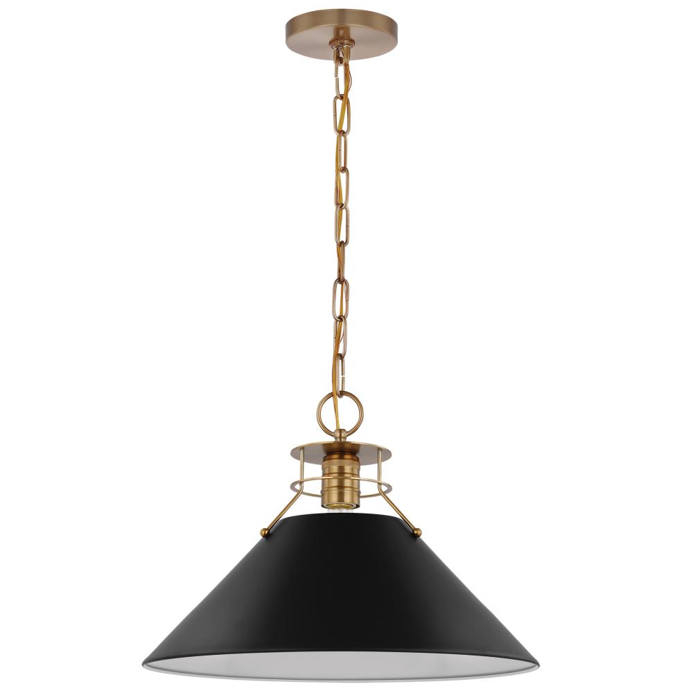Outpost; 1 Light; Large Pendant; Matte Black with Burnished Brass