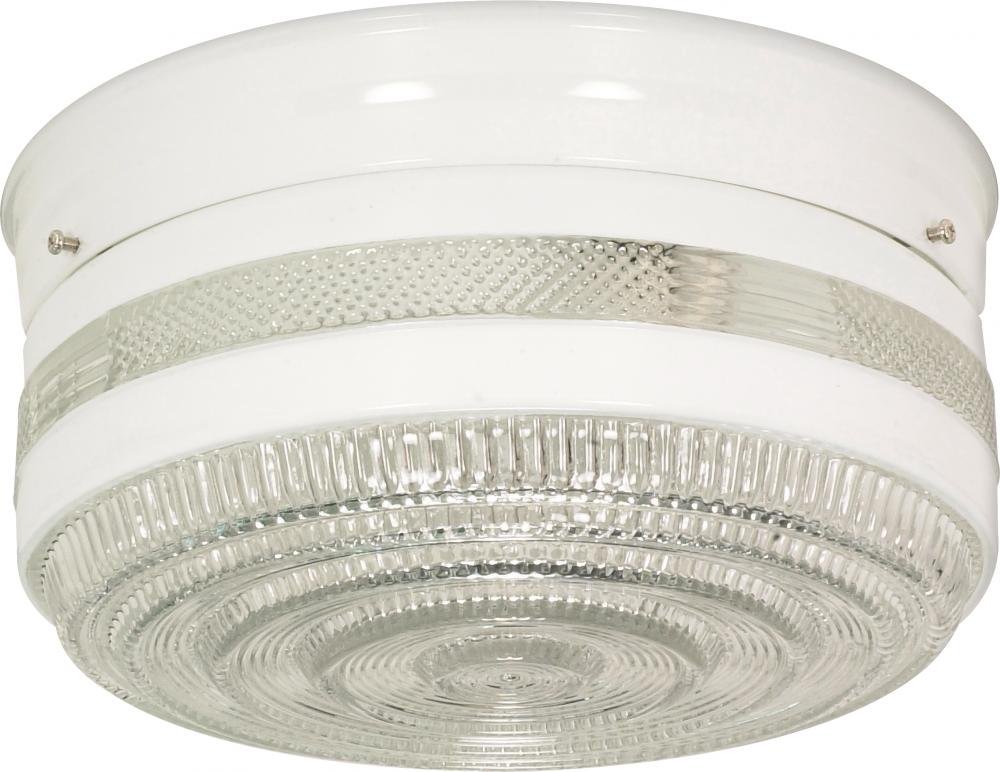 2 Light - 10" Flush with White and Crystal Accent Glass - White Finish