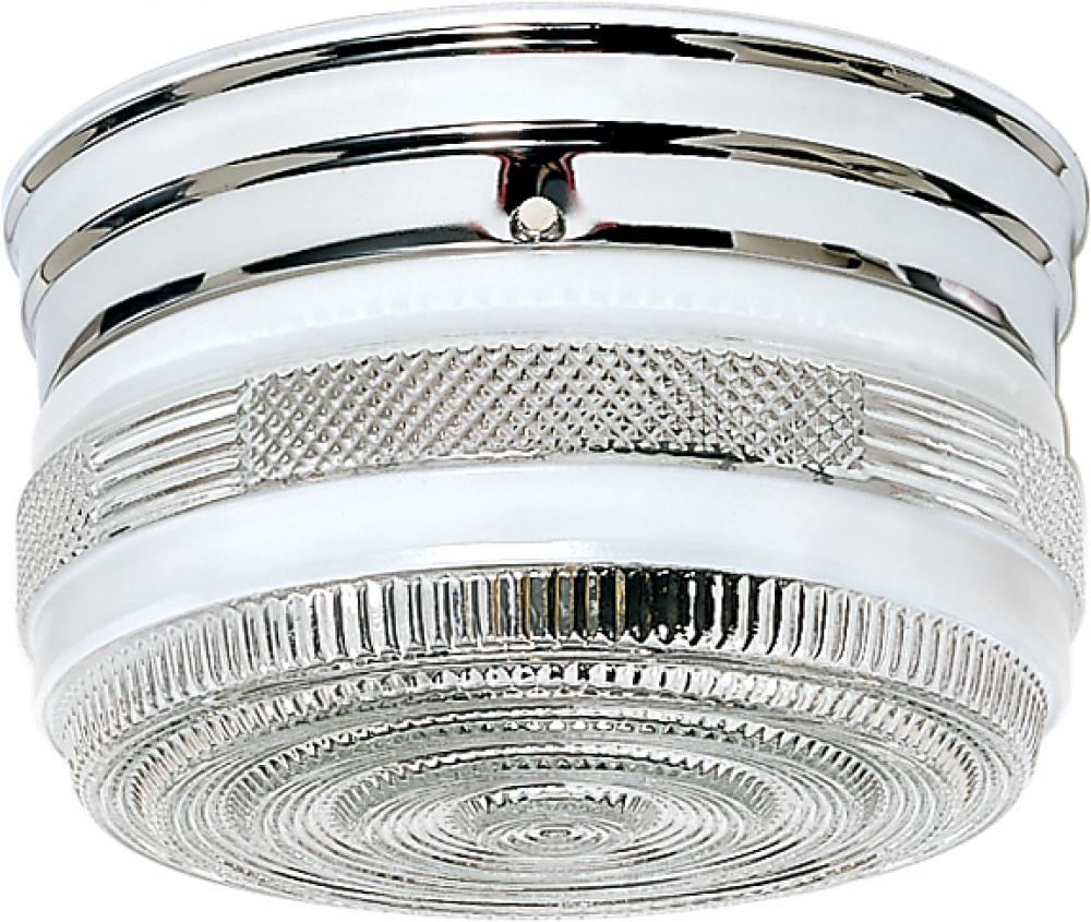 2 Light - 8" Flush with White and Crystal Accent Glass - Polished Chrome Finish