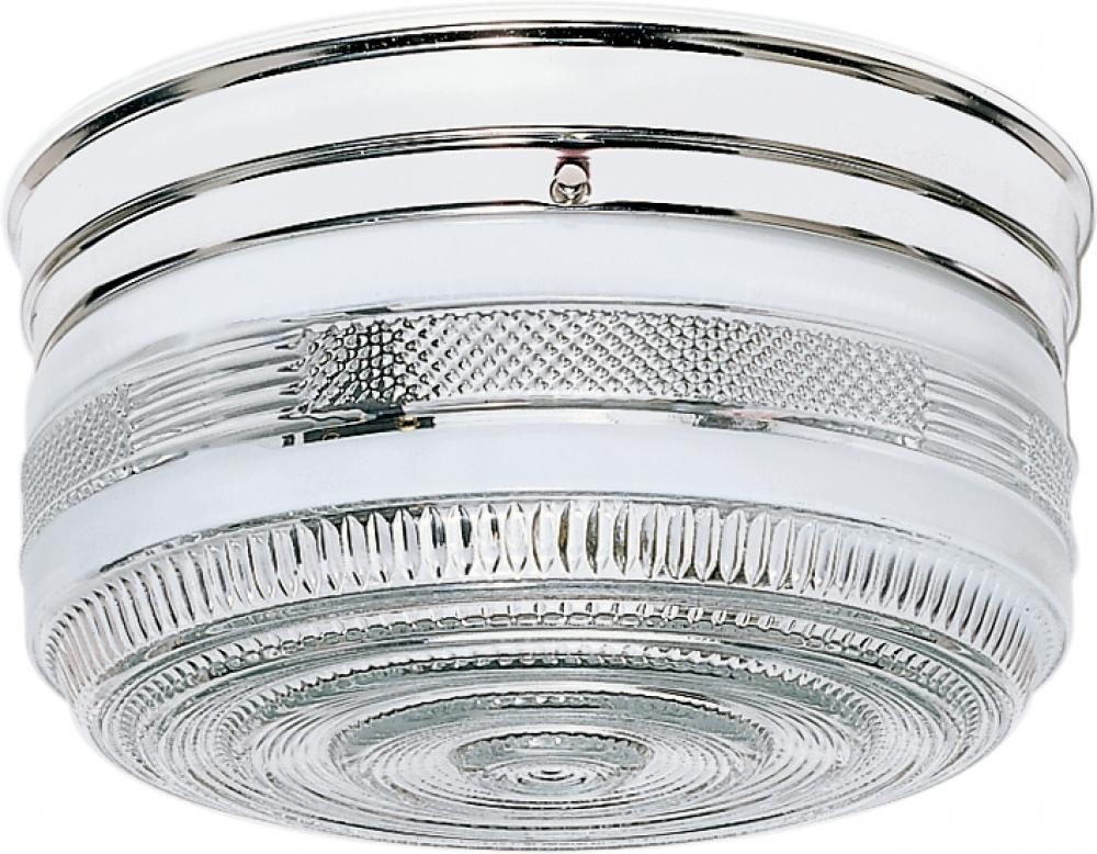 2 Light - 10" Flush with White and Crystal Accent Glass - Polished Chrome Finish