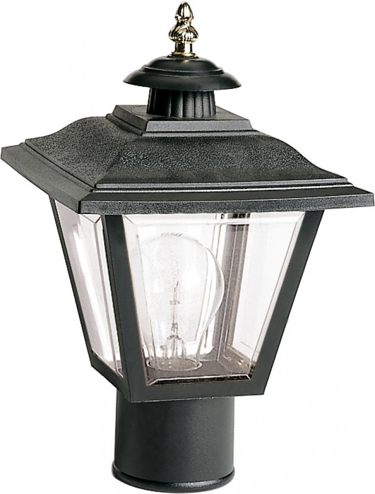 1 Light - 13'' Coach Post Top Lantern with Finial; Beveled Acrylic Panels; Black Finish