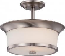 Nuvo 60/5450 - Mobili - 2 Light Semi Flush with Satin White Glass - Brushed Nickel Finish