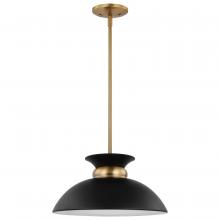 Nuvo 60/7460 - Perkins; 1 Light; Small Pendant; Matte Black with Burnished Brass