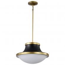 Nuvo 60/7908 - Lafayette 3 Light Pendant; 18 Inches; Matte Black Finish with Natural Brass Accents and White Opal