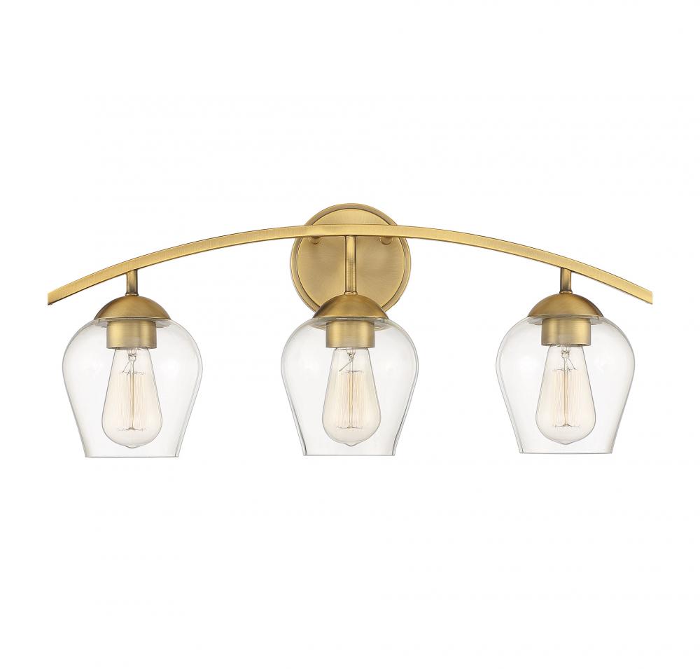 3-Light Bathroom Vanity Light in Natural Brass