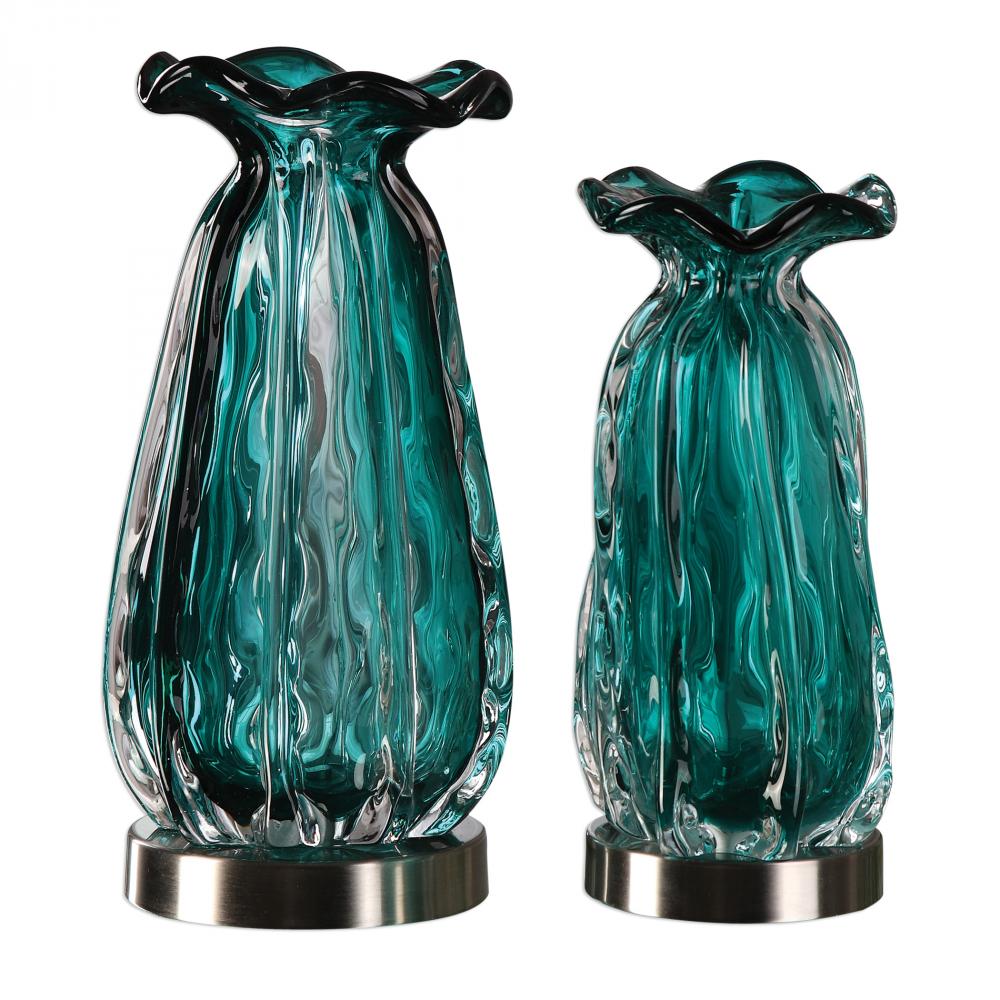 Uttermost Gabriela Teal Glass Vases S/2