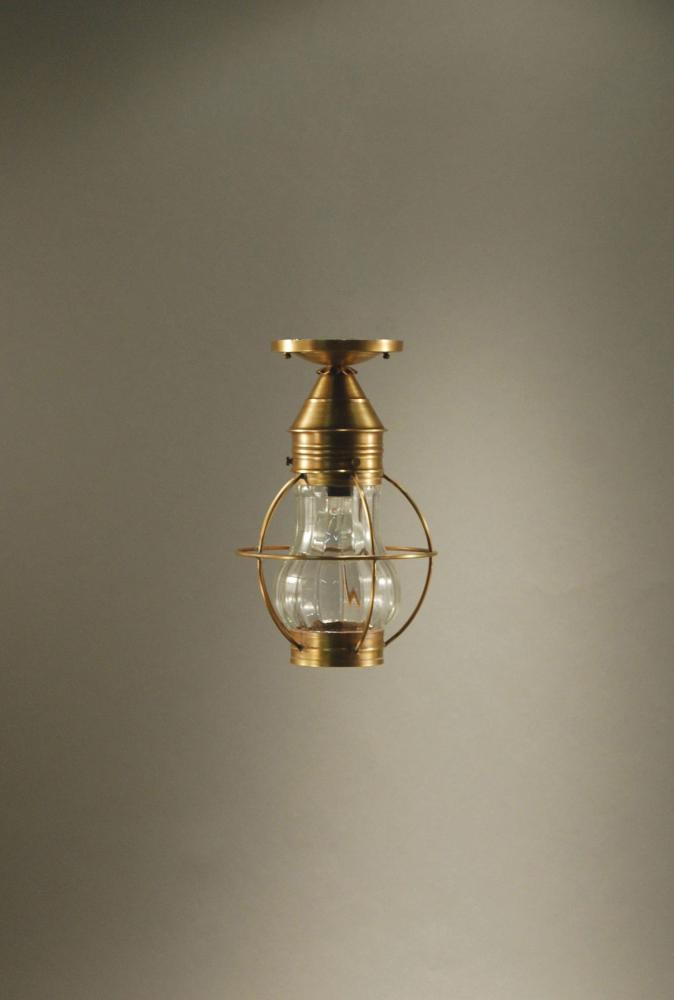 Caged Pear Flush Antique Brass Medium Base Socket Clear Glass