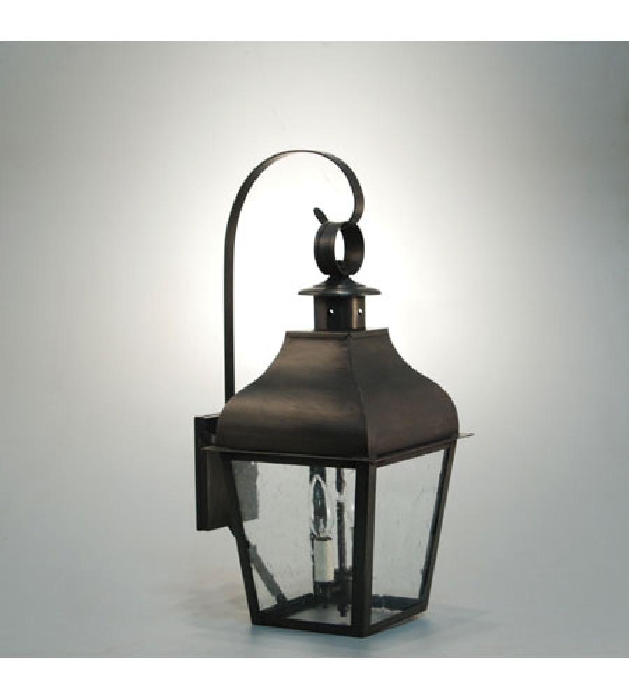Curved Top Wall With Top Scroll Antique Brass Medium Base Socket With Chimney Clear Glass