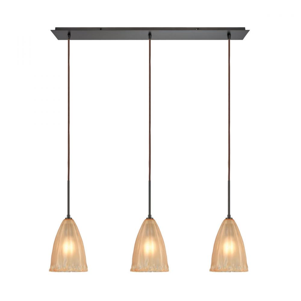 Calipsa 3-Light Linear Mini Pendant Fixture in Oiled Bronze with Light Amber Frosted Glass