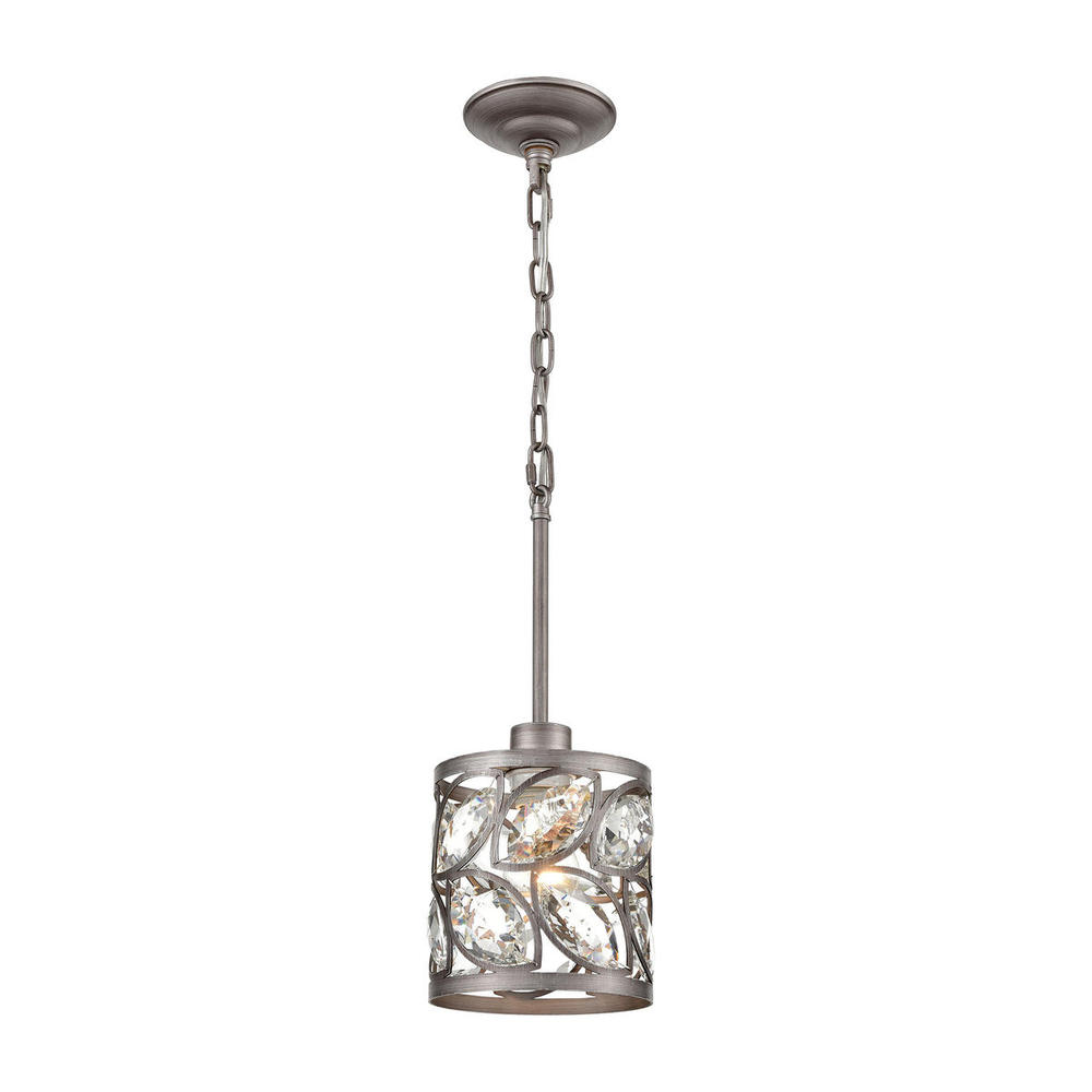 Crisanta 1-Light Mini Pendant in Weathered Zinc with Clear Crystal