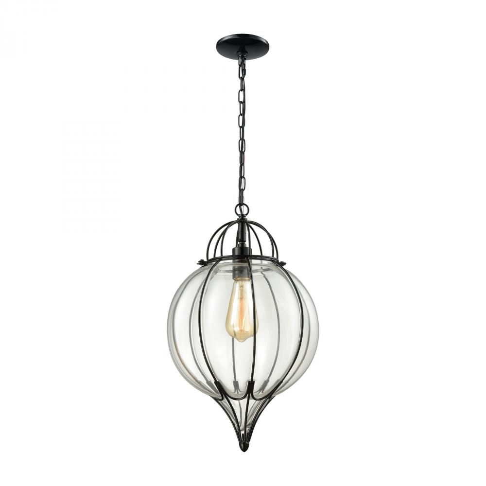 Adriano 1-Light Mini Pendant in Gloss Black with Clear Blown Glass