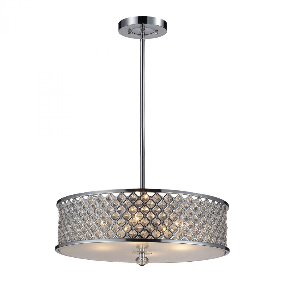 Genevieve 4-Light Chandelier in Polished Chrome with Crystal and Mesh Shade