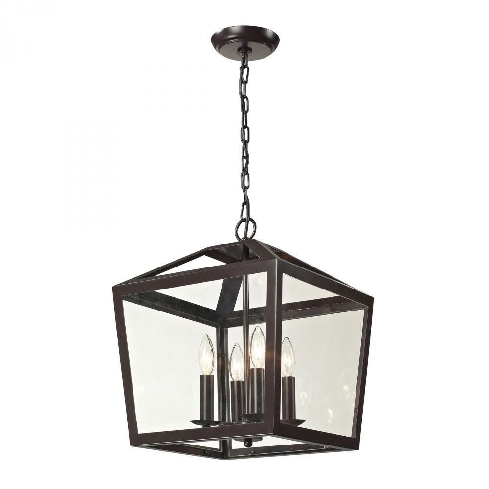 Alanna 4-Light Pendant in Oil Rubbed Bronze with Clear Glass Panels