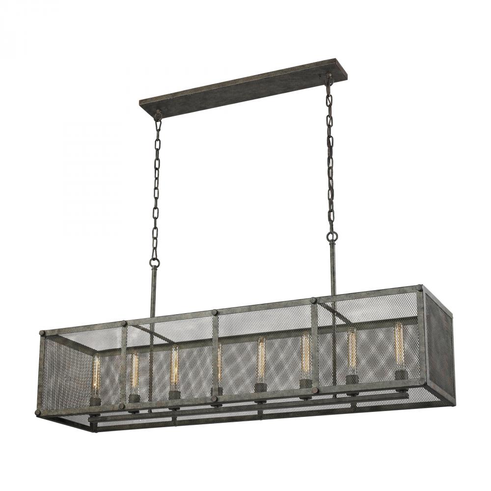 Perry 8-Light Linear Chandelier in Malted Rust with Wire Mesh Shade