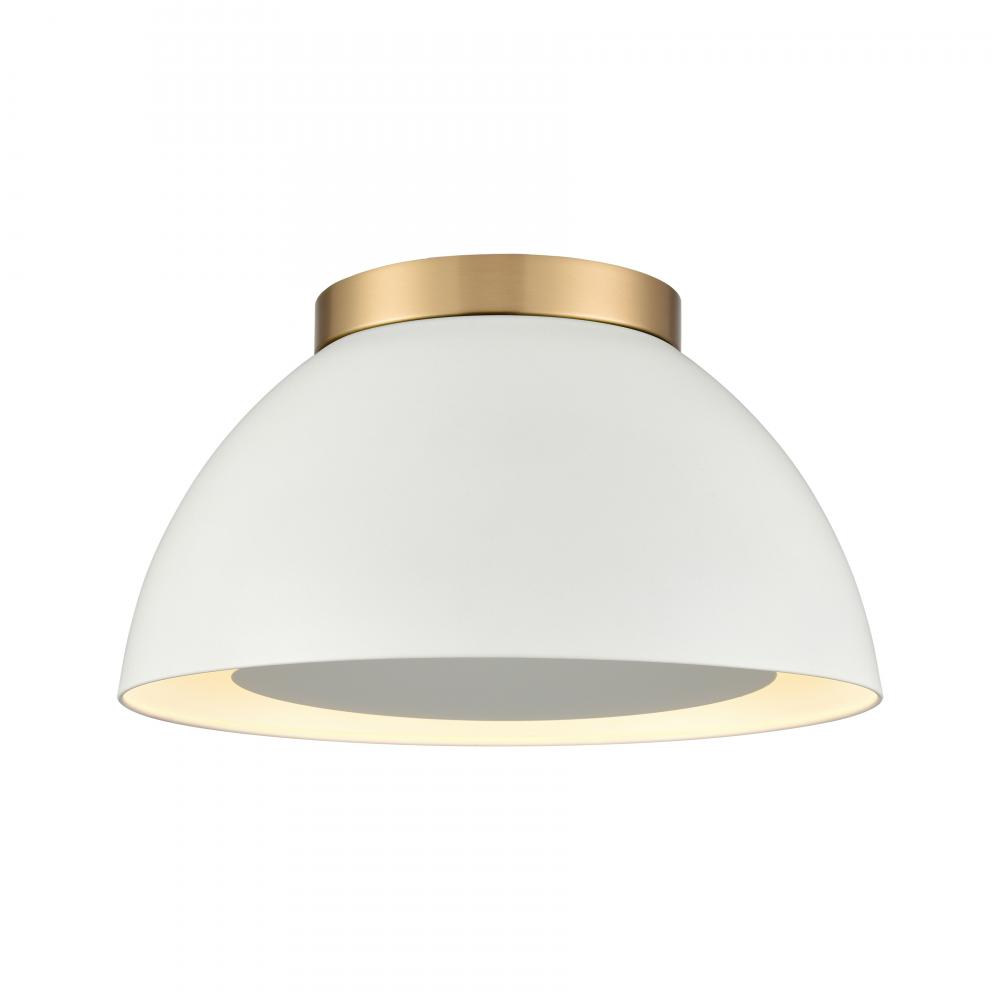 Pelham 10'' Wide 2-Light Flush Mount - Satin Brass with Matte White