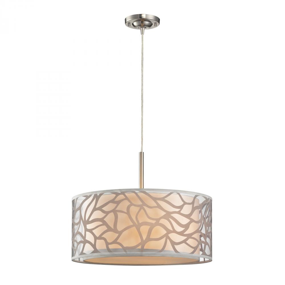 Autumn Breeze 3-Light Chandelier in Brushed Nickel with Fabric and Metal