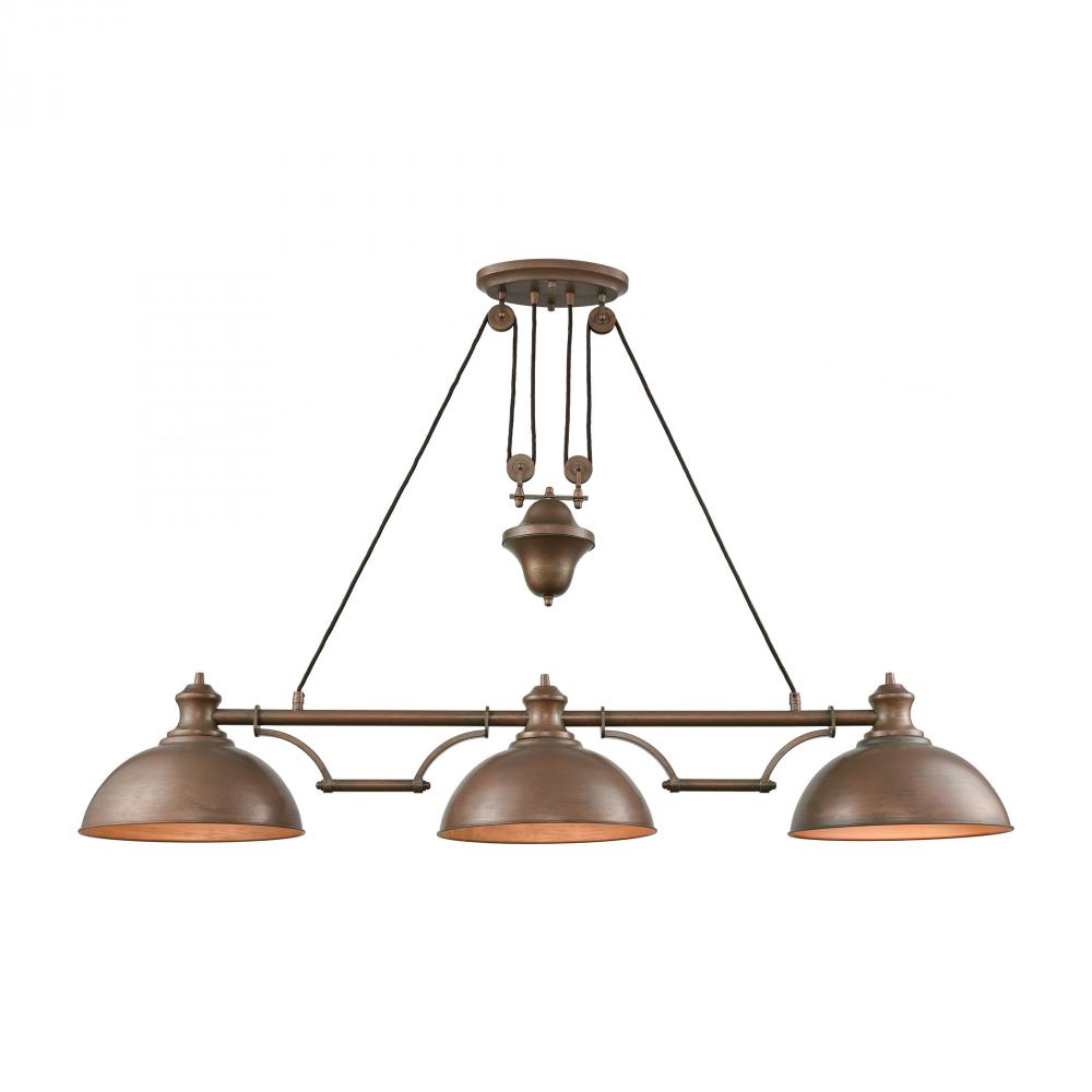 Farmhouse 3-Light Adjustable Island Light in Tarnished Brass with Matching Shade