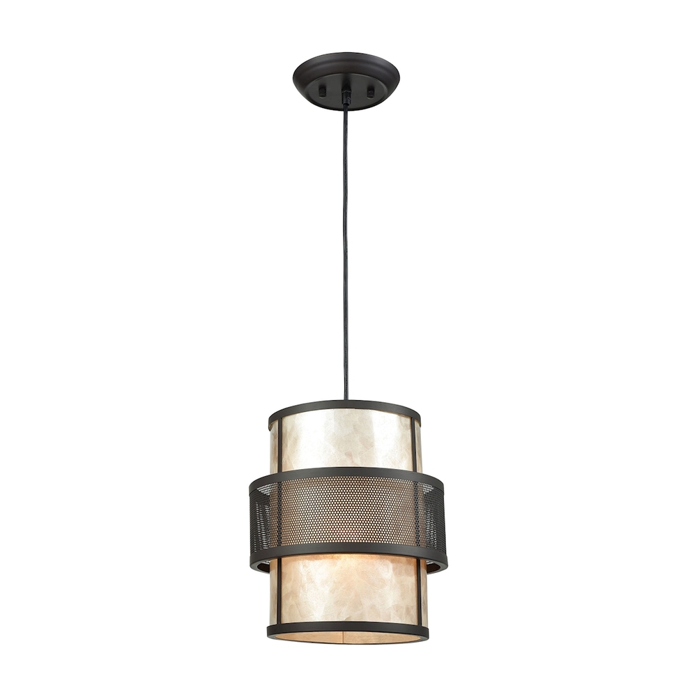 Beckley 1-Light Mini Pendant in Oil Rubbed Bronze with Metal and Mica Shade