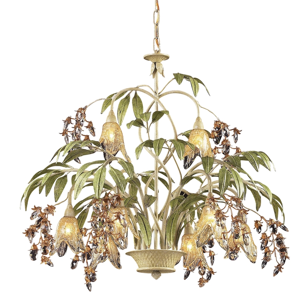 Huarco 8-Light Chandelier in Seashell and Sage Green with Floral-shaped Glass