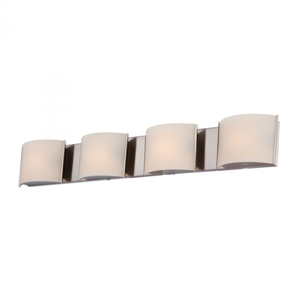 Pandora 4-Light Vanity Sconce in Satin Nickel with White Opal Glass
