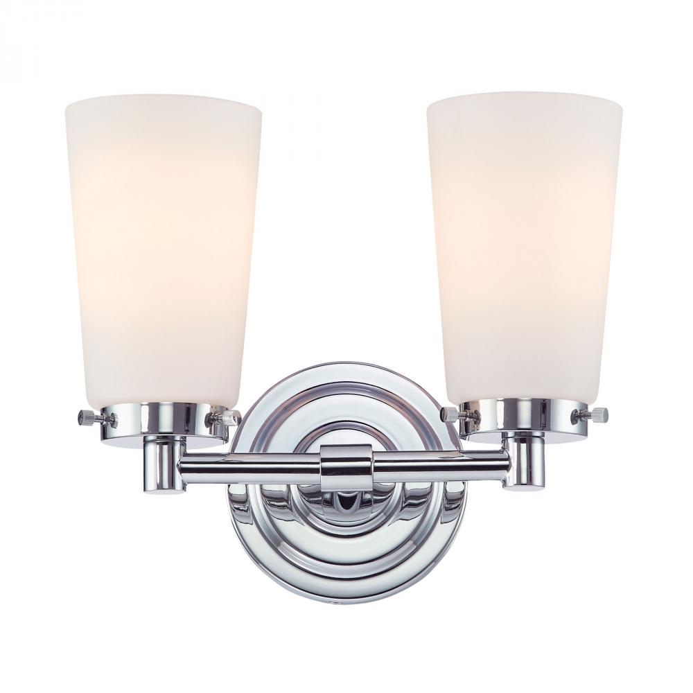 Madison 2-Light Vanity Lamp in Chrome with White Opal Glass