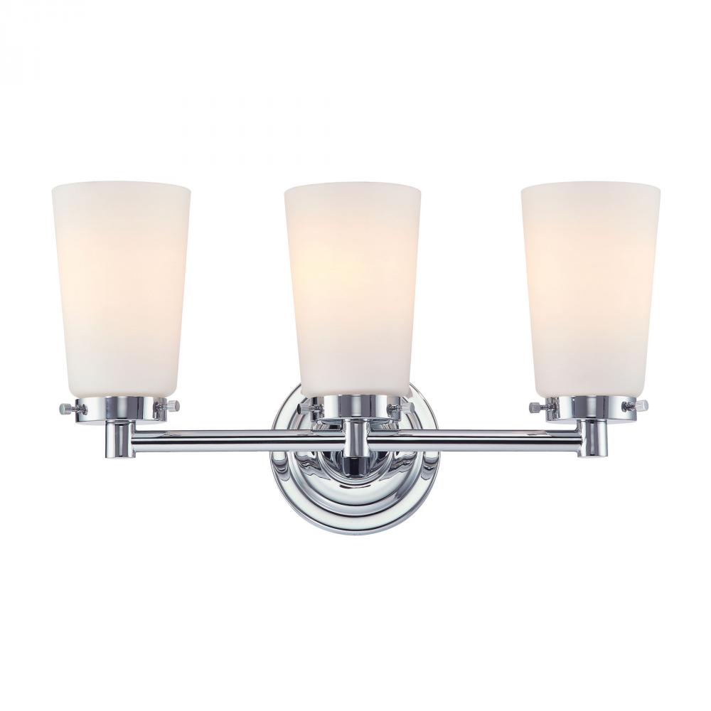Madison 3-Light Vanity Lamp in Chrome with White Opal Glass