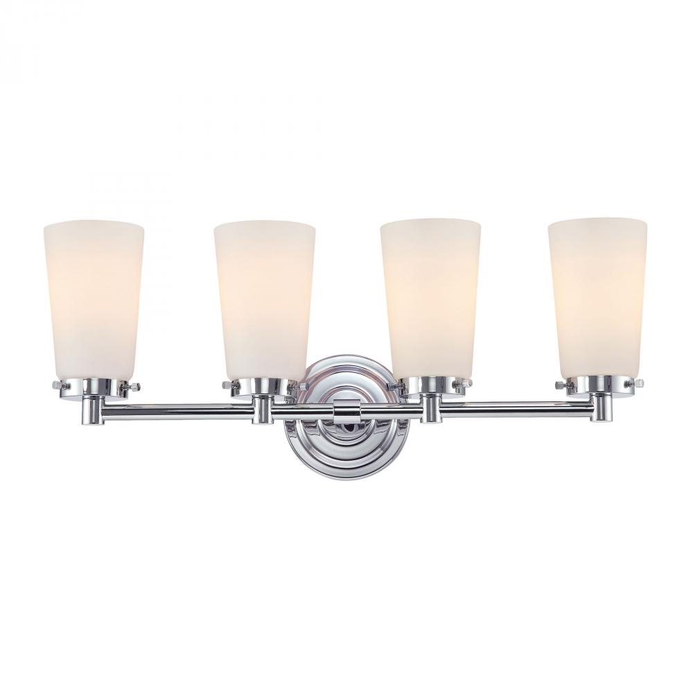 Madison 4-Light Vanity Lamp in Chrome with White Opal Glass