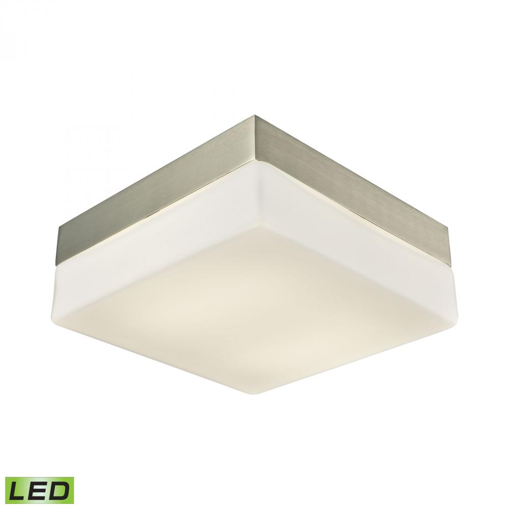 Wyngate 2-Light Square Flush Mount in Satin Nickel with Opal Glass - Integrated LED - Medium